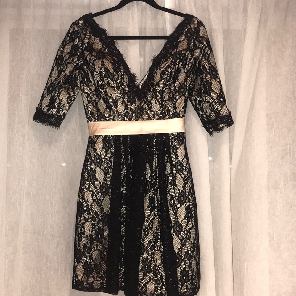 Black Lacy Deep Neck Dress with Ivory Lining
